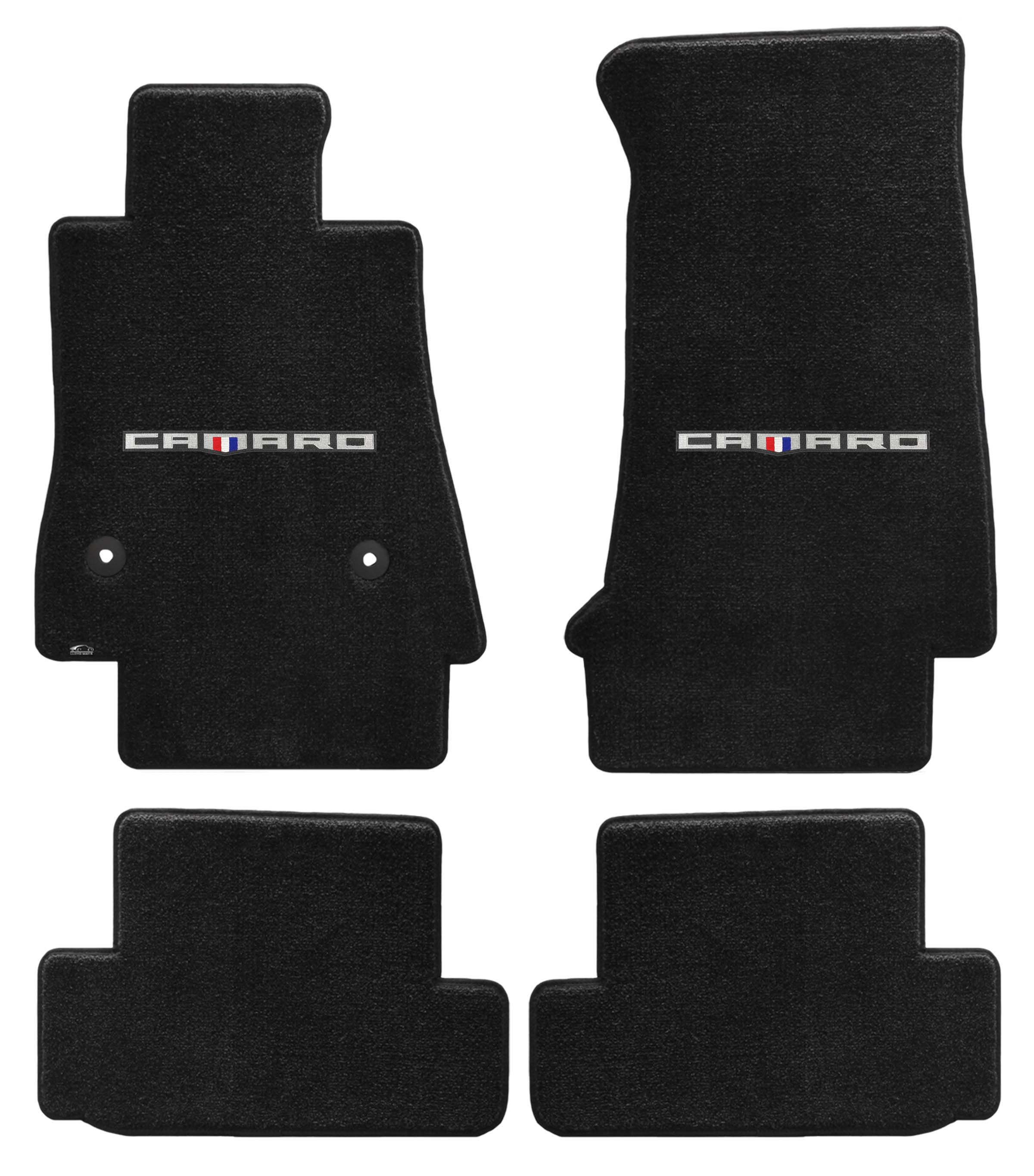 2016+ Camaro Lloyds Ultimat Floor Mats, Front and Rear Pairs with 6th Gen Camaro Word Logo